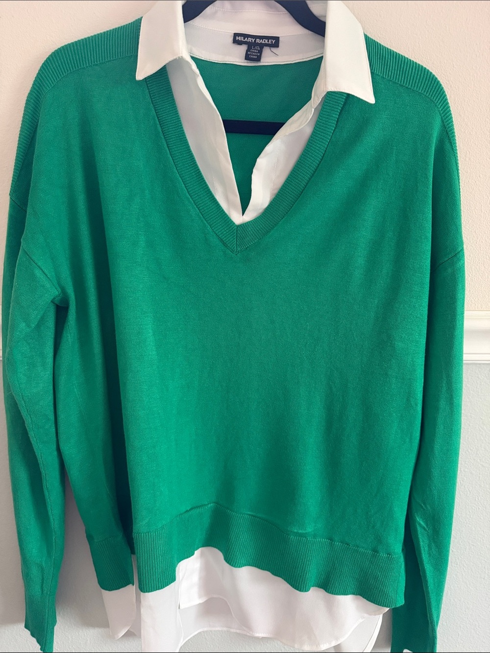 Hilary Radley Kelly Green V-Neck Sweater
